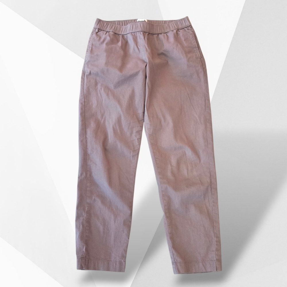 PACT Women's Pants Woven Twill Organic Cotton Blend Chino Elastic Waist Sz S
